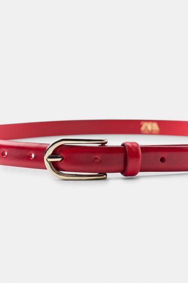 CINTURÓN PIEL 100% HEBILLA GEOMÉTRICA - Rojo de Zara - Imagen 0