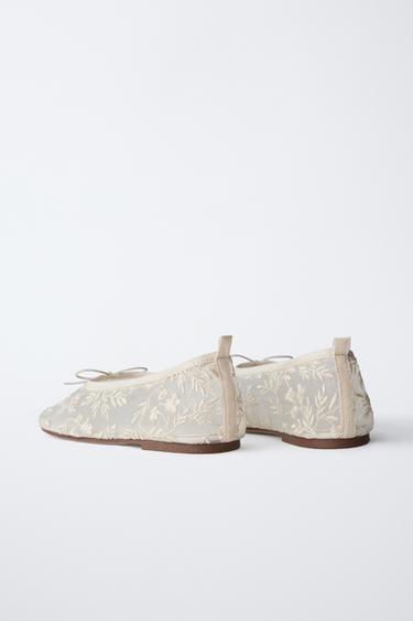 EMBROIDERED BALLERINAS - Ecru White by Zara - Image 3