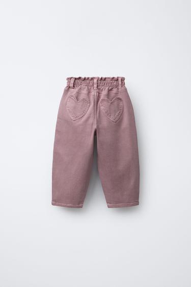 HEART POCKET TWILL BAGGY TROUSERS - Pink by Zara - Image 1