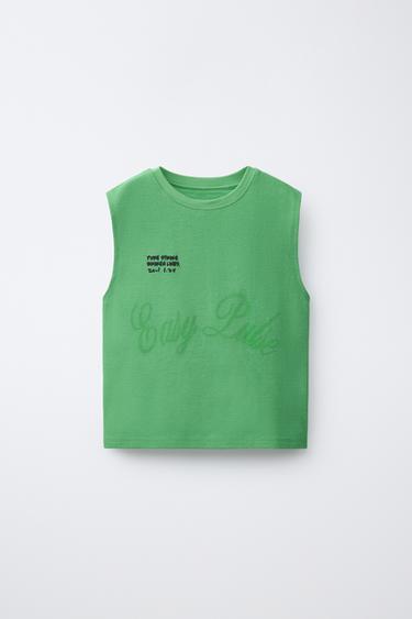 SLEEVELESS TOP WITH RAISED SLOGAN - GREEN by Zara