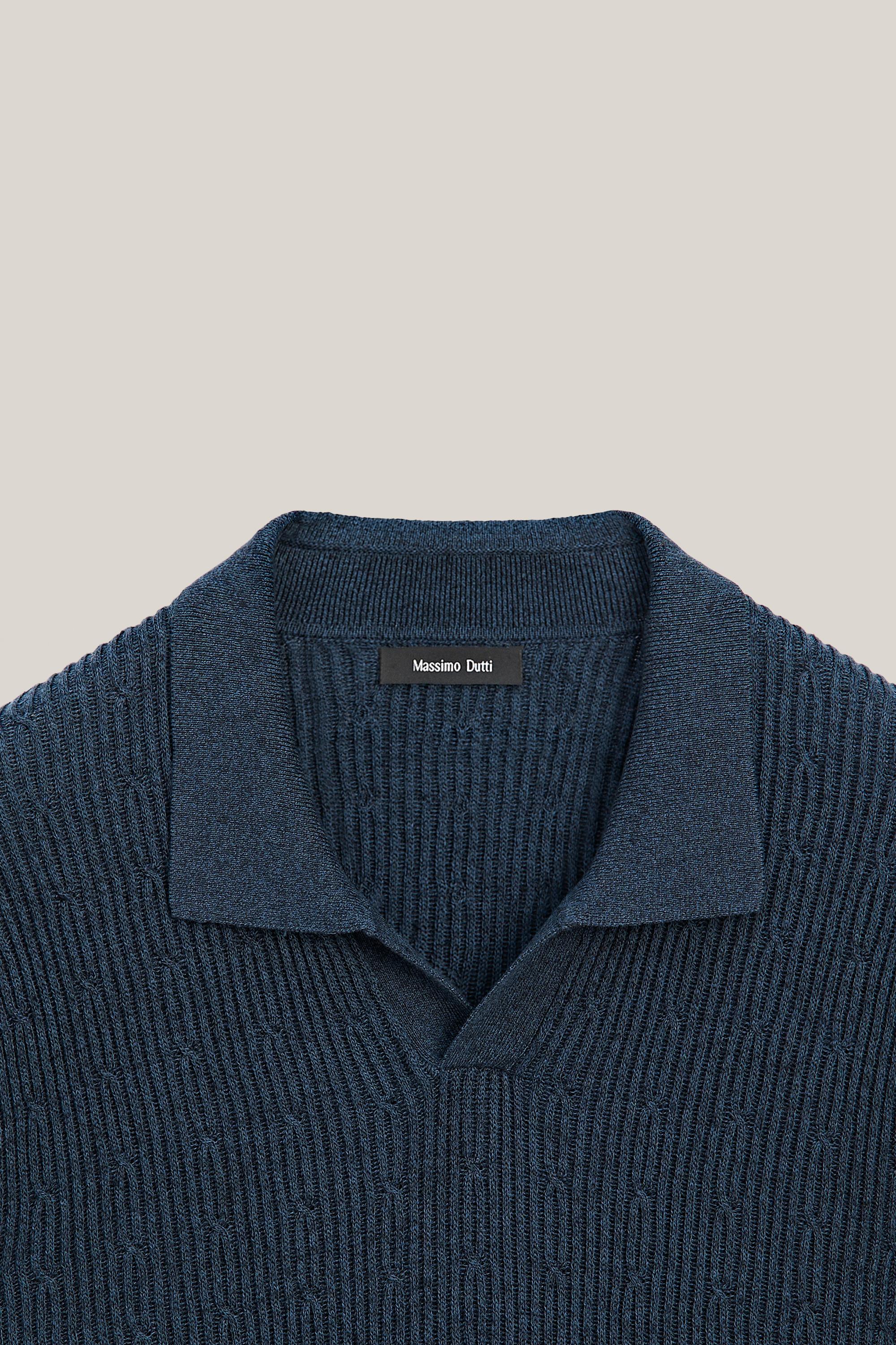 Pull polo en maille tressée