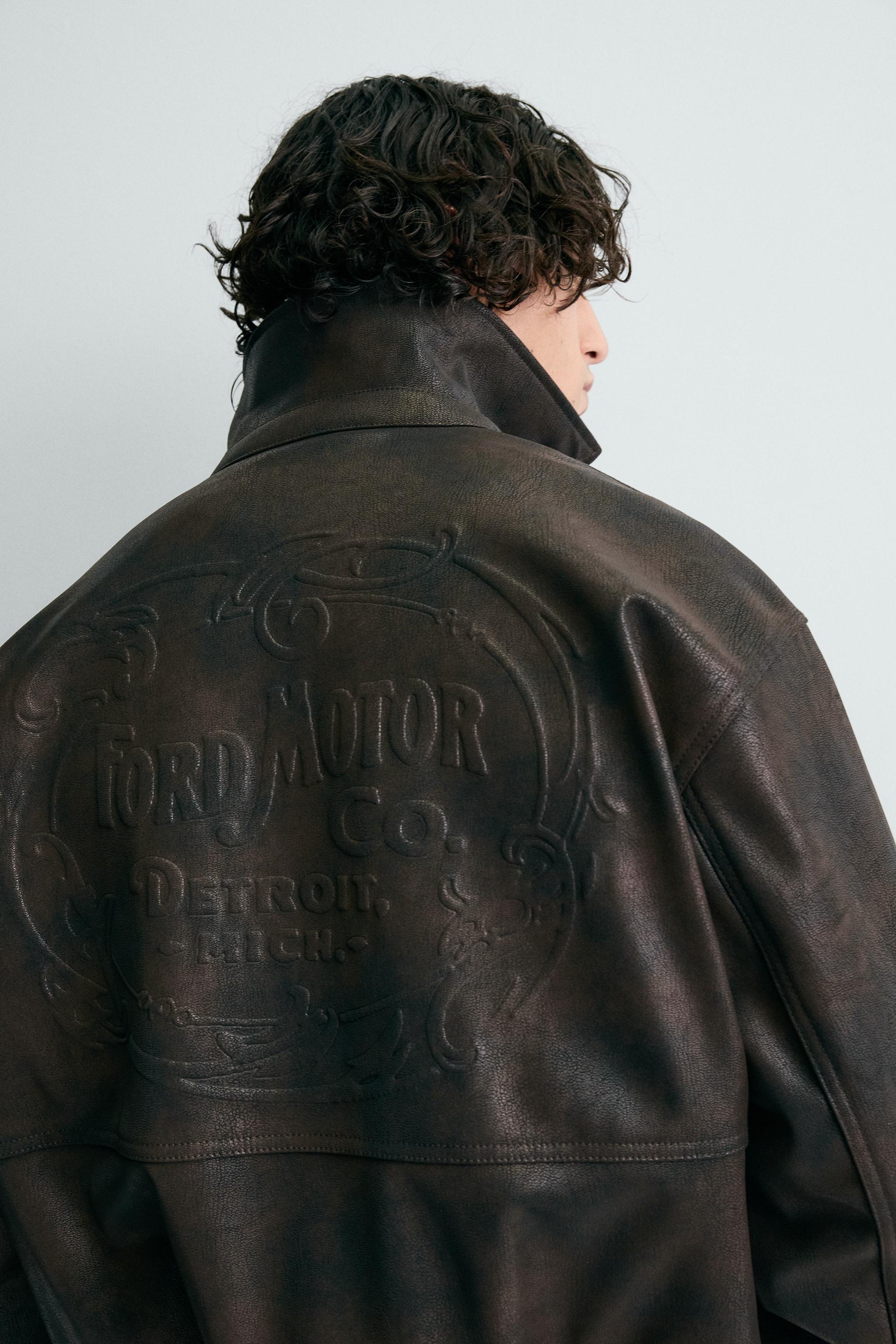 EMBOSSED FAUX LEATHER BOMBER JACKET FORD © - Brown | ZARA United