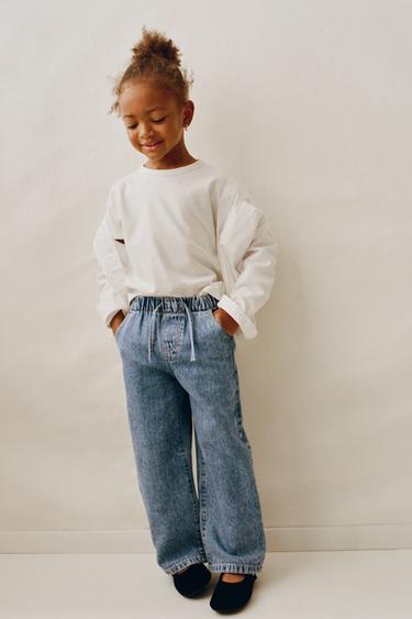 WIDE-LEG DRAWSTRING JEANS - Mid-blue by Zara