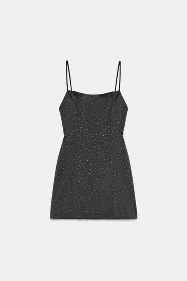 VESTITO CORTO SATINATO STRASS - Nero di Zara