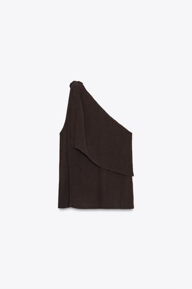 ASYMMETRIC TEXTURED TOP - Chocolate by Zara - Image 4