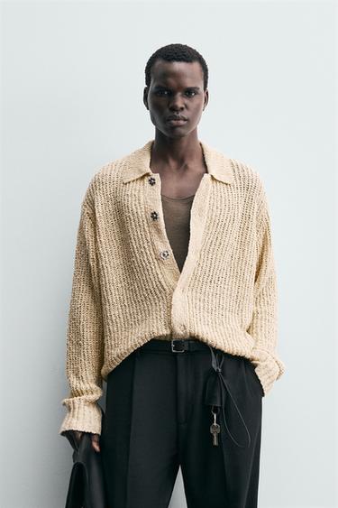 TEXTURED KNIT CARDIGAN - Ecru by Zara
