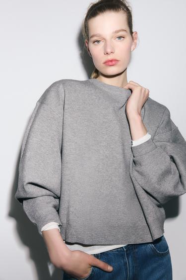 Zara PLAIN KNIT SWEATSHIRT - Gray marl