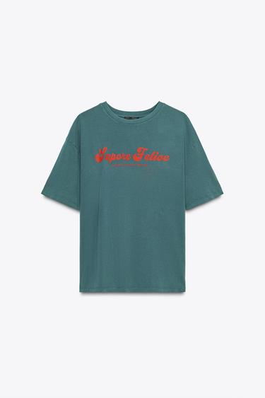 SLOGAN PRINT T-SHIRT - Green by Zara
