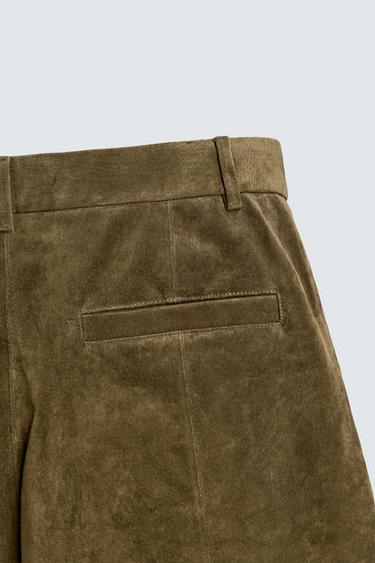 RELAXED FIT SUEDE BERMUDA SHORTS - Khaki by Zara - Image 9