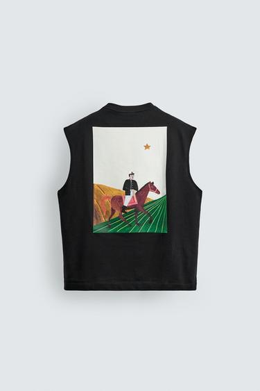 RELAXED FIT TANK TOP WITH CHECK GRAPHIC - Black by Zara - Image 7