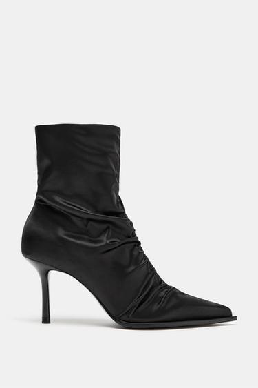SATIN-EFFECT RUCHED HEELED ANKLE BOOTS - Black by Zara - Image 0