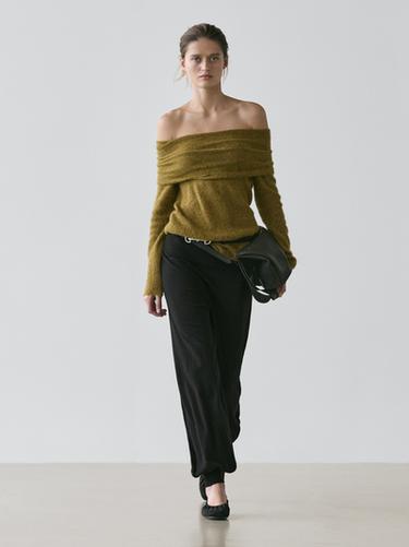 Zara Off-the-shoulder knit sweater - Mid-green - Image 0