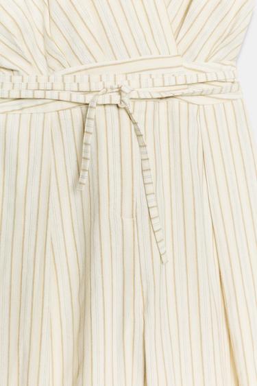 STRIPED JUMPSUIT WITH BELT - Ecru / Blue by Zara - Image 10