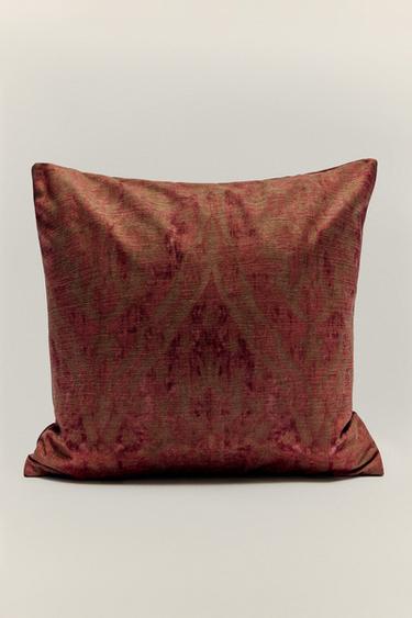 PRINTED VELVET THROW PILLOW COVER — Pink 1