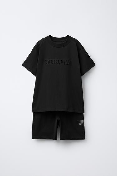 Zara T-SHIRT AND BERMUDA SET WITH RAISED TEXT - Black - Image 0