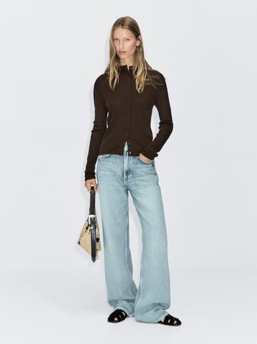 Zara Ribbed wool blend cardigan - Mink marl - Image 0