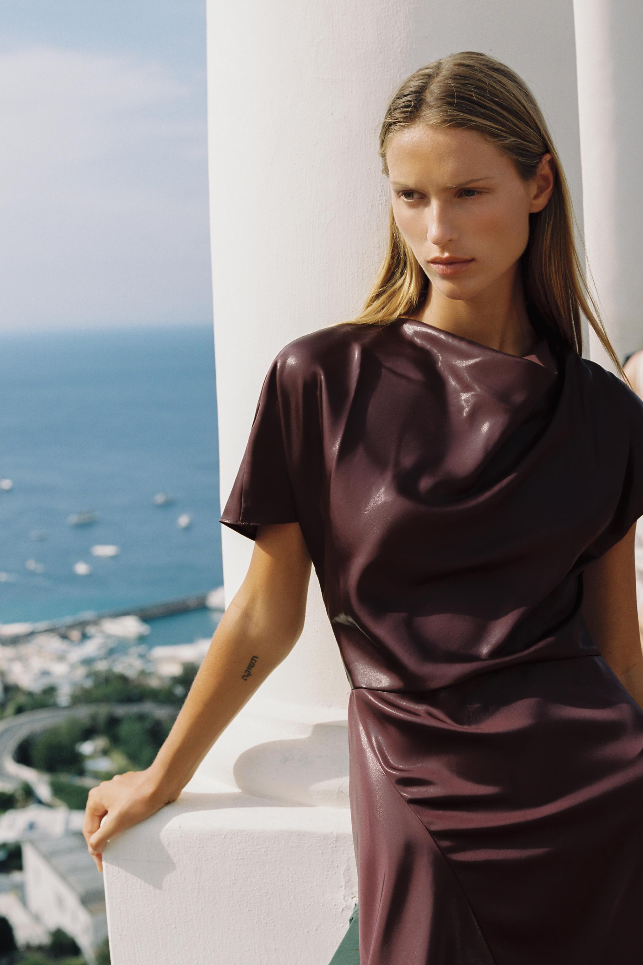 Женские платья Zara GLOSSY SATIN MIDI DRESS — фото 3