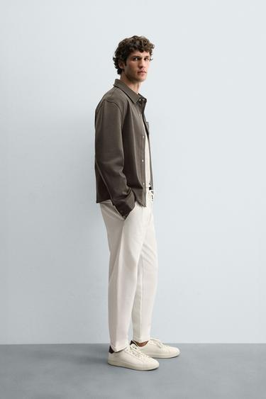 Zara EASY CARE JOGGER WAIST PANTS - Oyster-white