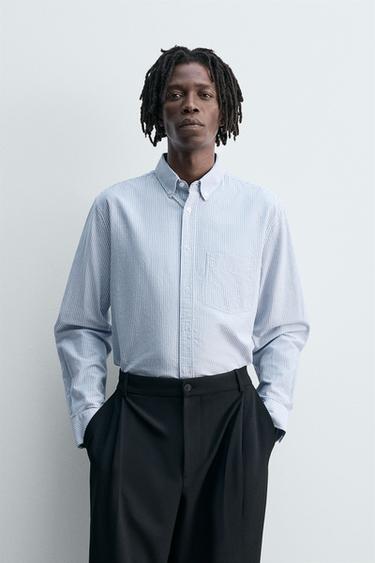 Zara OXFORD SHIRT - White / Sky blue