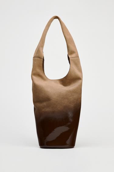 SAC SEAU CYLINDRIQUE DÉGRADÉ EN CUIR - Marron de Zara