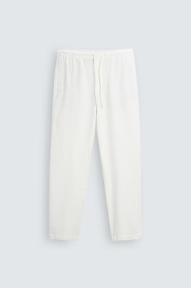 Zara TEXTURED RELAXED FIT PANTS - Oyster-white