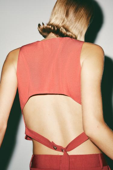 Zara LINEN VEST WITH BACK OPENING - Red