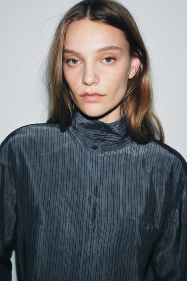 OVERSIZE FLOWING STRIPED SHIRT ZW COLLECTION - Blue by Zara - Image 3