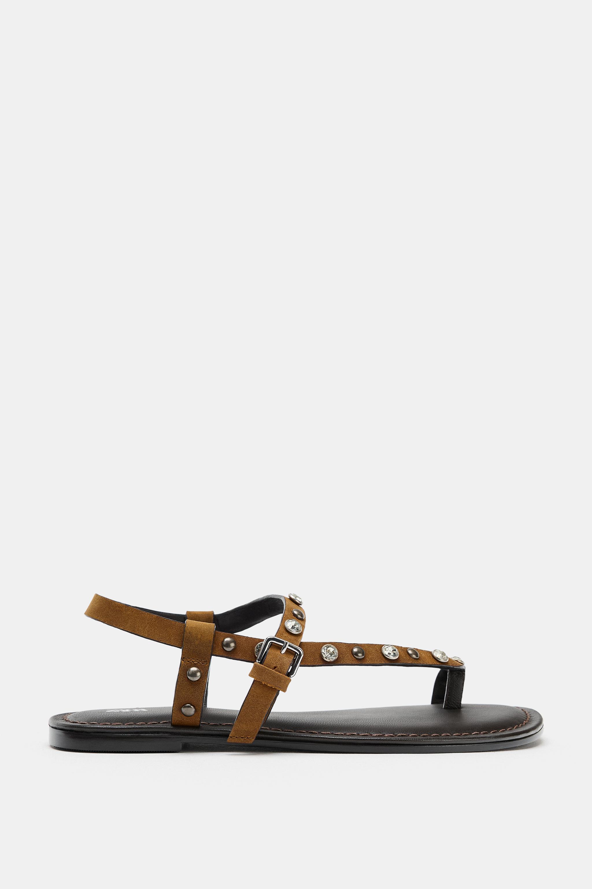 Женские сандалии Zara STUDDED SPLIT SUEDE SANDALS — фото 3