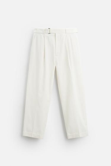 PLEATED TROUSERS WITH BELT - Ecru by Zara