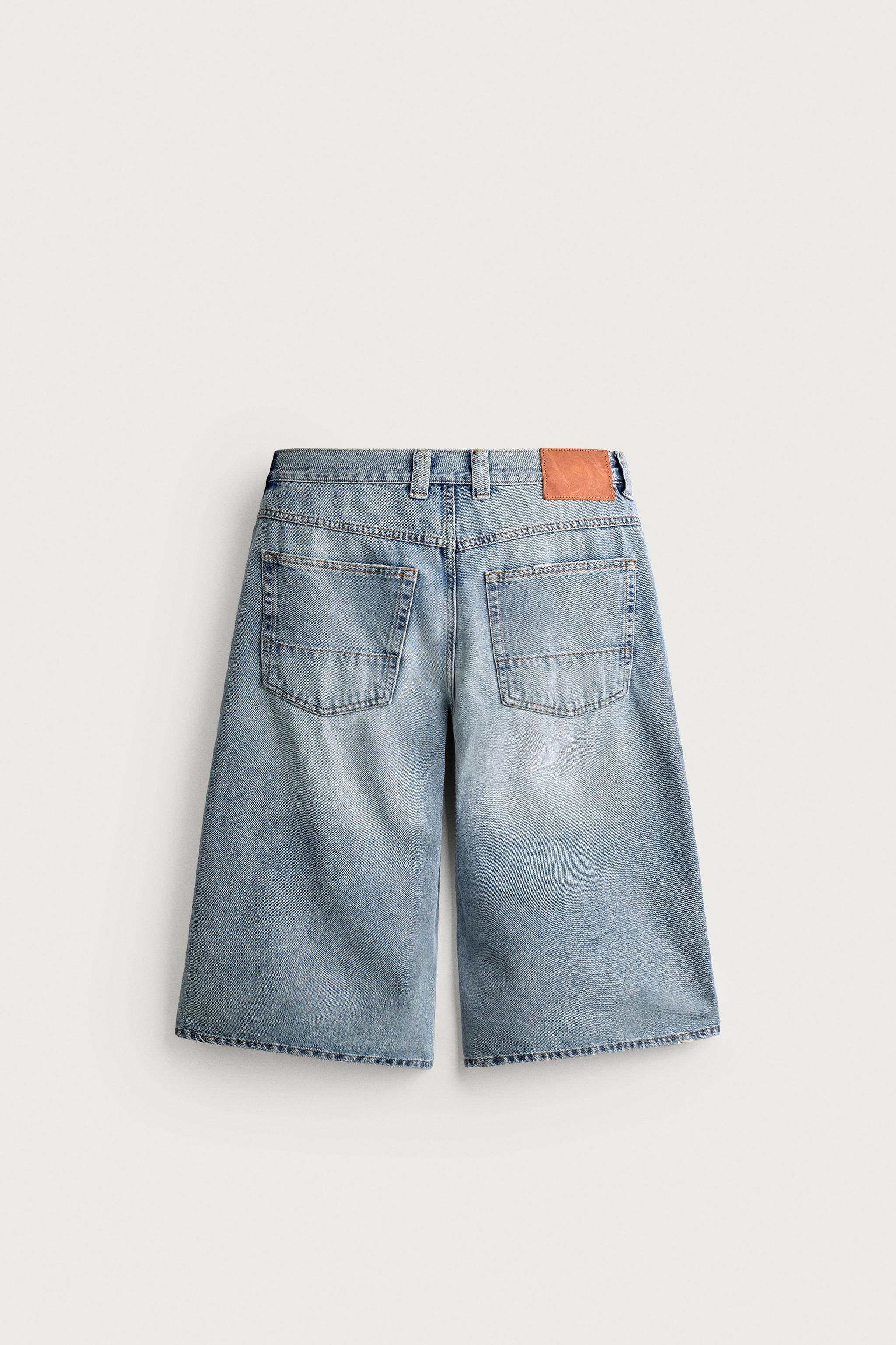 BAGGY FIT DENIM JORTS — Light blue