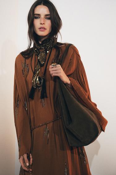 Zara CORD AND STONE BOX NECKLACE - Golden
