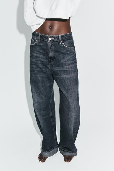 TRF MID-WAIST BAGGY FOLDED JEANS - Navy blue by Zara