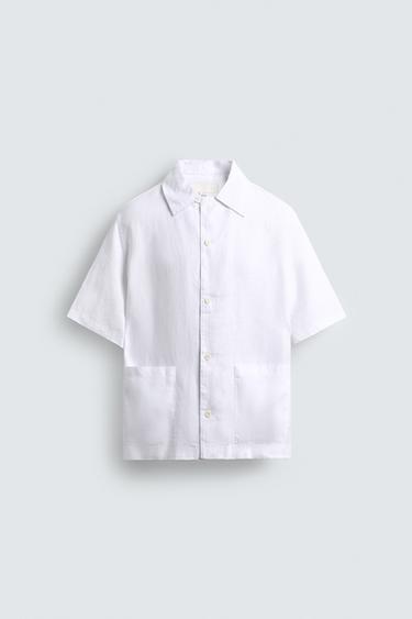 Zara RELAXED FIT 100% HEMP SHIRT - White