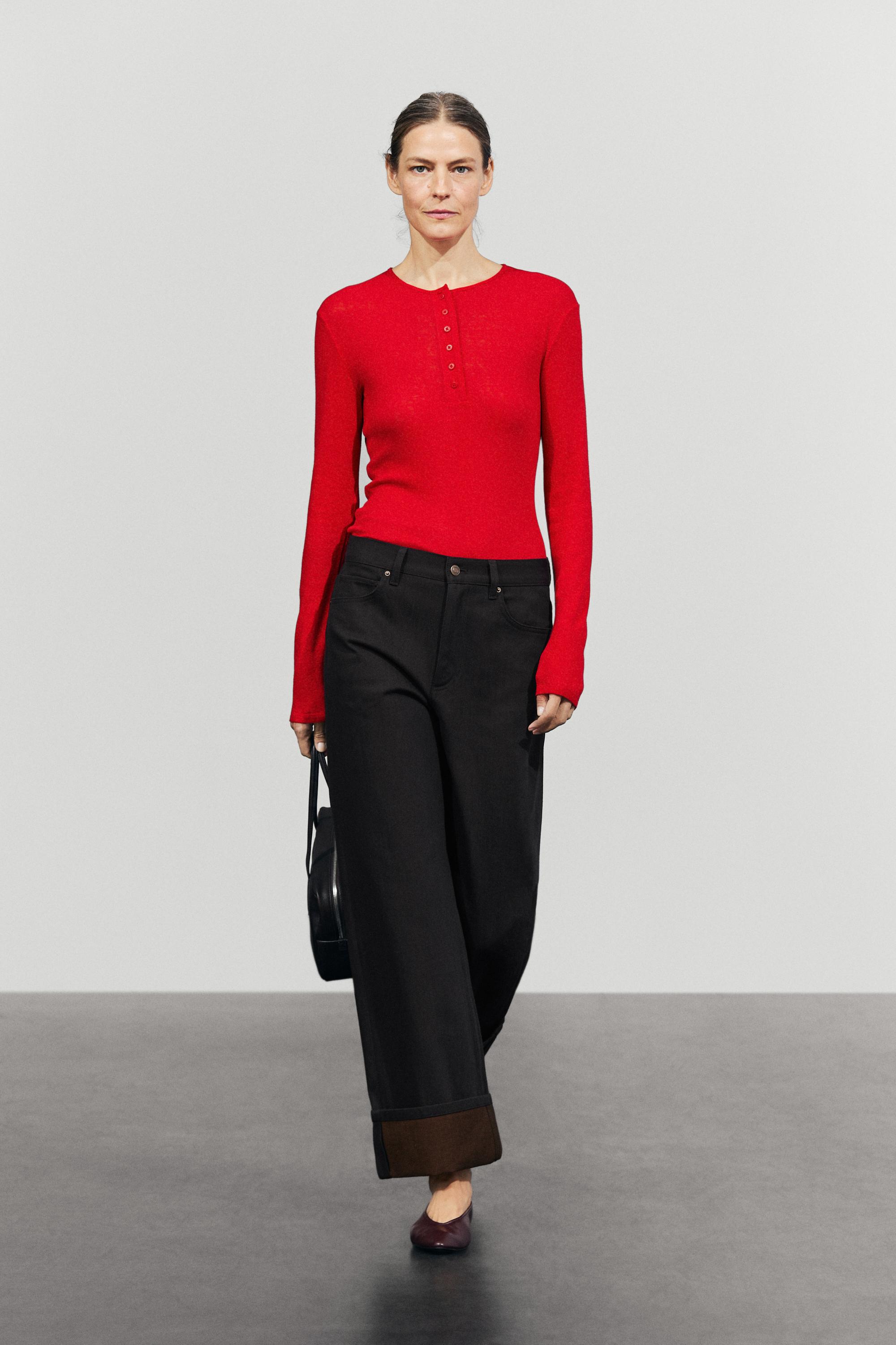 Mid-rise wide-leg jeans with turn-up hems - Indigo | ZARA Canada