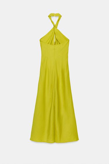 ROBE MI-LONGUE HALTER CROISÉE AVEC LIN - Citron vert de Zara - Image 9