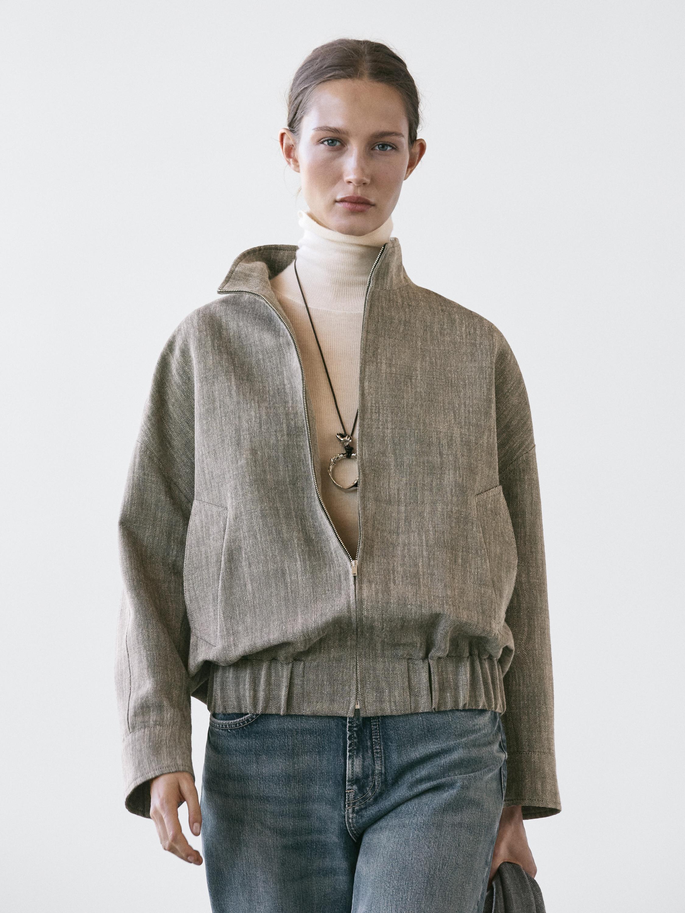 Flecked bomber jacket with scarf