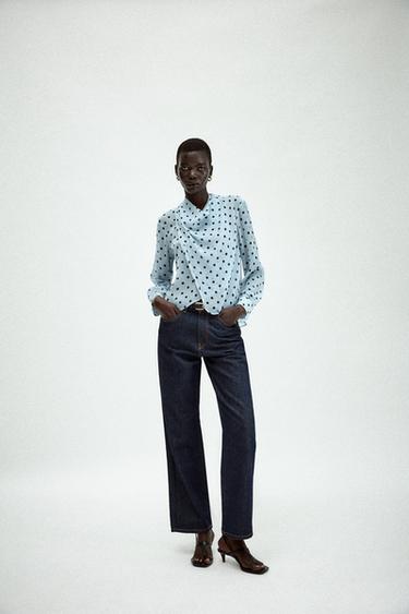 Zara SEMI-SHEER POLKA DOT SHIRT - Blue / Black