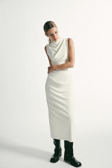 olive green pleated dress Elegant Olive Green Pleated Fitted Dress for Women