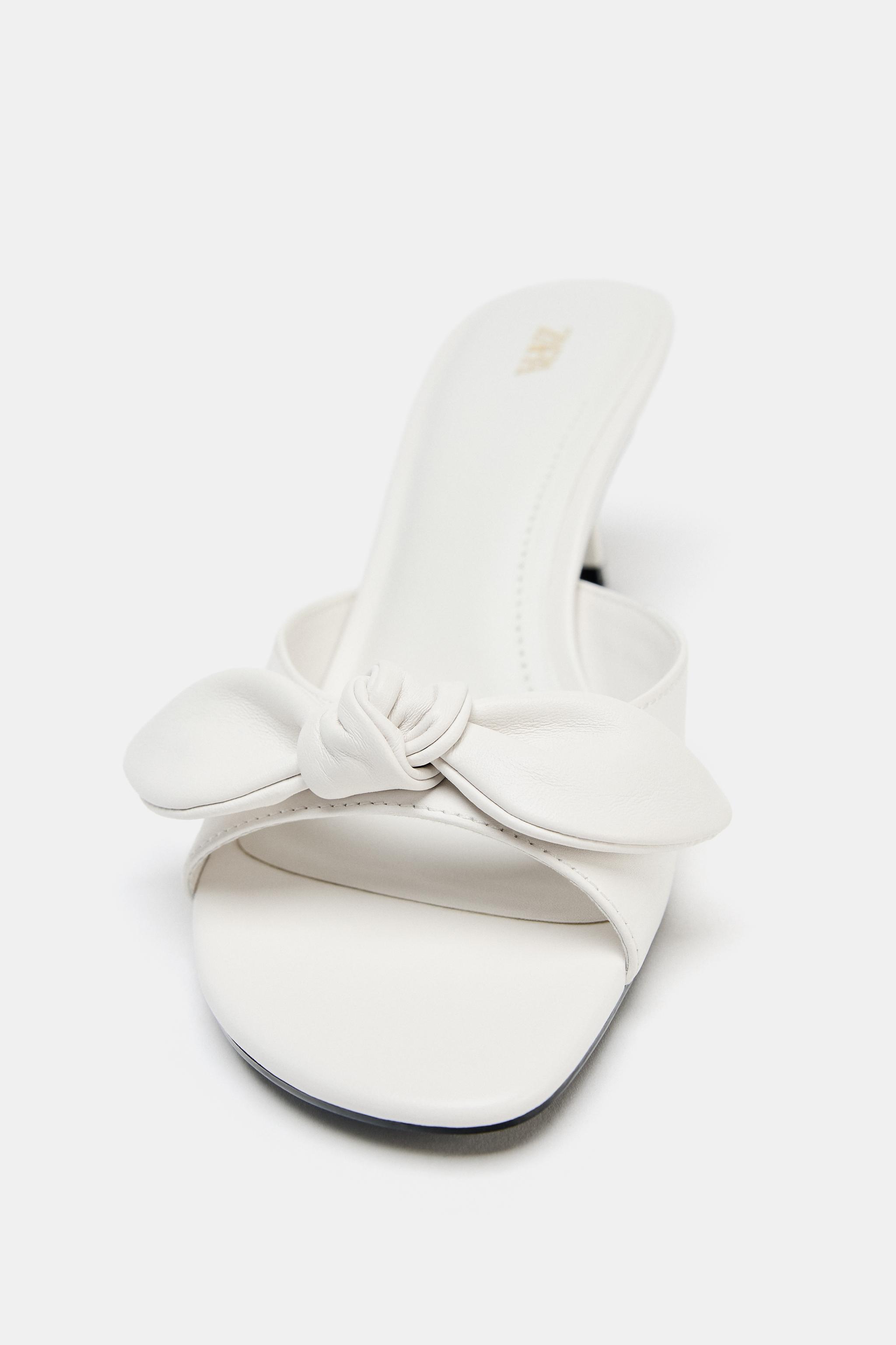 リボン付きレザーハイヒールサンダル - ホワイト | ZARA Japan
