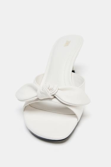 LEATHER BOW HEELED SANDALS - white by Zara - Image 5