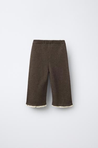 PANTALON EN MAILLE JUPE-CULOTTE DENTELLE - Marron / Taupe de Zara - Image 1
