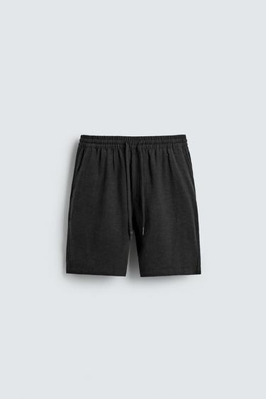 VISCOSE/LINEN RELAXED FIT BERMUDA SHORTS - Black by Zara