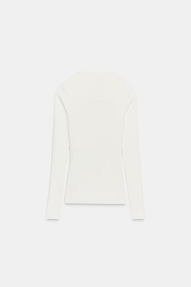 RIBBED LONG SLEEVE T-SHIRT - Oyster-white by Zara - Image 5