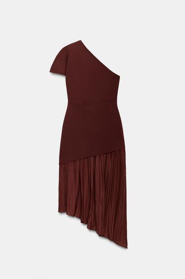 ASYMMETRIC KNIT DRESS WITH MATCHING DETAIL - Brick by Zara
