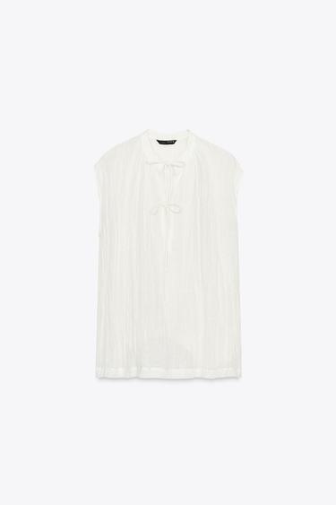 BLOUSE EN LIN À NŒUDS ZW COLLECTION - Blanc cassé de Zara - Image 6