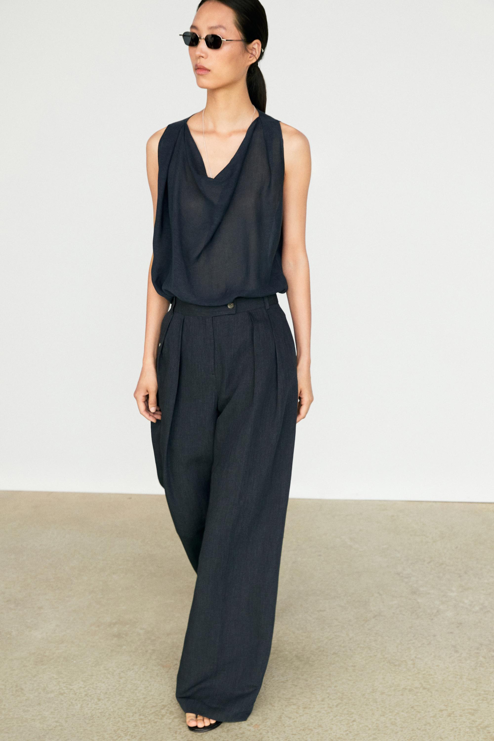 Melange linen suit pants — Navy blue