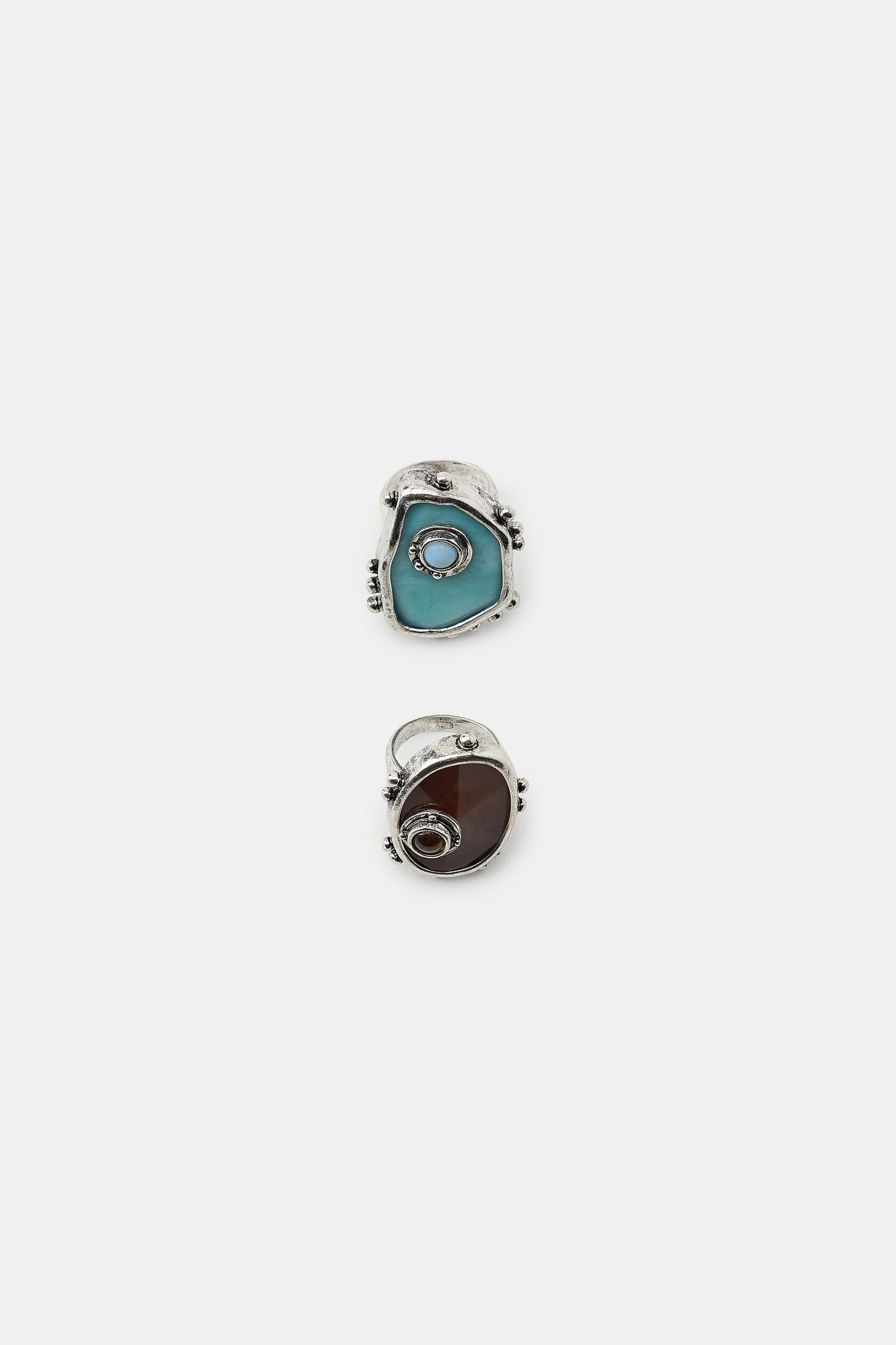 Женские кольца Zara 2-PACK Metal with Western Detail, цвет: Серебряный — фото 1