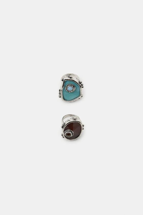 Женские кольца Zara 2-PACK Metal with Western Detail, цвет: Серебряный