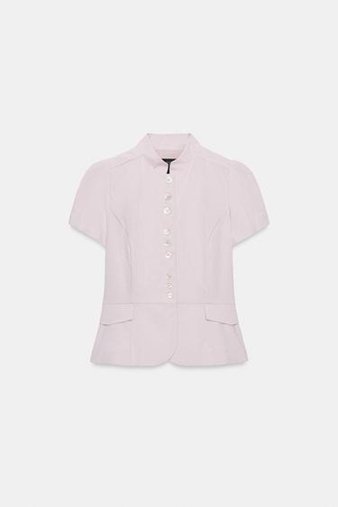 SHORT SLEEVE BUTTON-UP TOP - Pastel pink by Zara