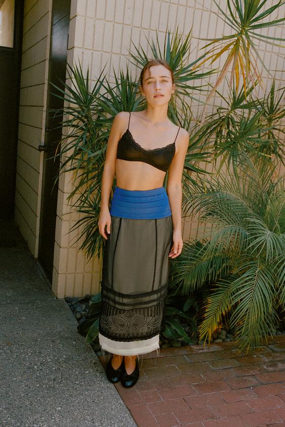 Zara ORGANZA AND KNIT MIDI SKIRT - Black / White - Image 0
